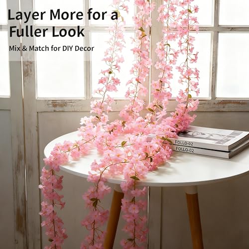 Pink Cherry Blossom Garland, 2‑Pack – 6FT Artificial Silk Flower Vines for Wedding, Party, Arch, Wall & Living Room Décor, Indoor/Outdoor - size: 6FT-Pink