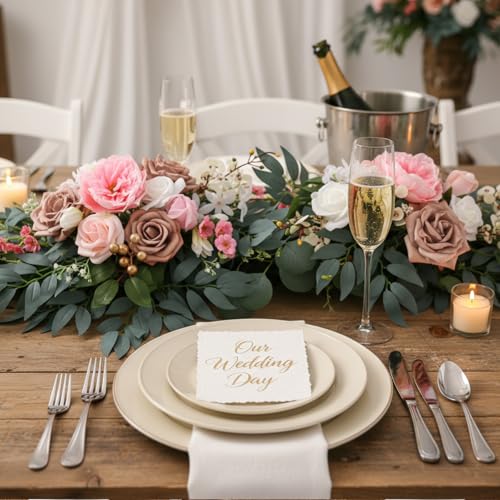 Hotop Wedding Arch Flowers Set of 4 Artificial Flower Swag Wedding Faux Floral Swag with 10 Cable Tie and 8 Clip for Party Welcome Signs Ceremony Reception Backdrop Decor(Dark Pink Rose Gradient) - color: Dark Pink Rose Gradient