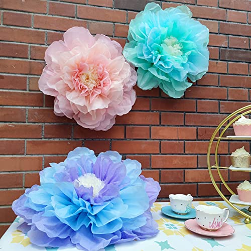 Pastel 20 Inch Giant Paper Chrysanth Flower for Nursery Wall Birthday Party Wedding Decor Easter Decor Floral Backdrop Pack of 3 - color: Pastel