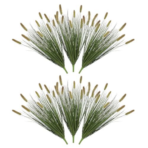 24 inches Extra Lush Artificial Reed Grass (6pcs), Luxury Fake Plants with 10 Heads Dogtail Flower, Luxury Faux Greenery with Dogtail for Garden Porch and Home Decor (Green-10) - color: Green-10, size: 24 inches