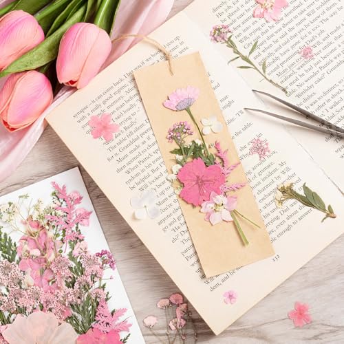 50pcs Pink Pressed Flowers Bulk, Romantic Dried Flower Leaves, Natural Pressed Dried Flowers with Tweezer for DIY Crafts Resin Mold Candles Cake Bridal Scrapbooking Supplies - size: Pink 50pcs