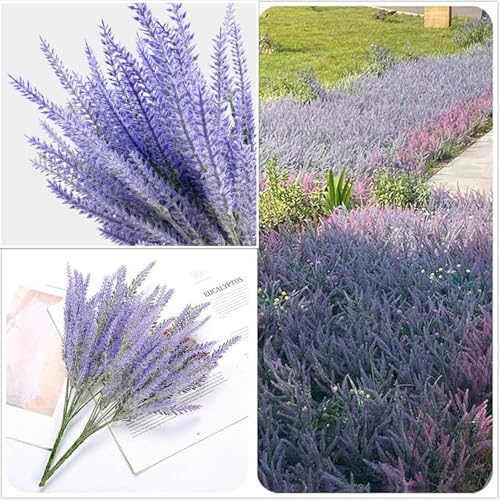 6 Bundles Artificial Lavender Stems, Purple Faux Flowers, 15-inch Decorative Floral Spray Faux Flower Bouquet