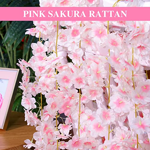 Nuenen 16 Pack 94.4ft Artificial Cherry Blossom Vines Cherry Blossom Flower Garland Hanging Silk Cute Room Decor for Japanese Kawaii Bedroom Party Wedding Spring Home Decorations (Pale Pink) - color: Pale Pink