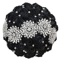 Black Bridal Wedding Bouquet with Luxury Bling Rhinestone Brooch Pearls Satin Rose Flower Bouquet for Bride Bridesmaid Quinceanera Bouquet Wedding Black 7.1in - color: ['Black'], size: Diameter: 7.1 inches