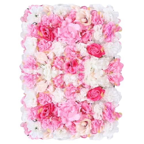 DNYSYSJ Flower Wall 20PCS 23.62" x 15.75" x 0.79" Champagne White & Pink Hydrangea Artificial Flowers Panel Silk Fabric Wall Mat for Garden Patio Wedding Stage Indoor Outdoor Decor - color: Pink and White, size: 20 pieces