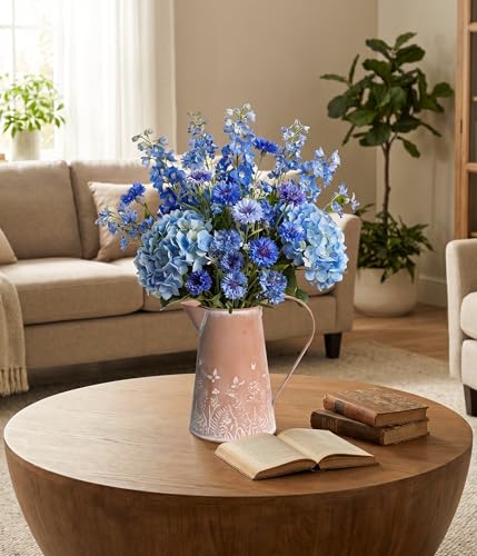 Yoillione Rustic Farmhouse Flower Vase, Shabby Chic Clay Brown Metal Jug Vase for Kitchen and Table Decor, Gifts for Women - color: Clay Brown Wildflower, size: Small