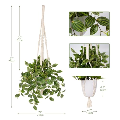 GnFlus Fake Hanging Plants with Pot, 17" Watermelon Leaves Artificial Eye Leaves Potted Plant Faux Peperomia Vine Basket Plant for Wall Bedroom Office Indoor Outdoor Home Decor - color: Watermelon Leaves