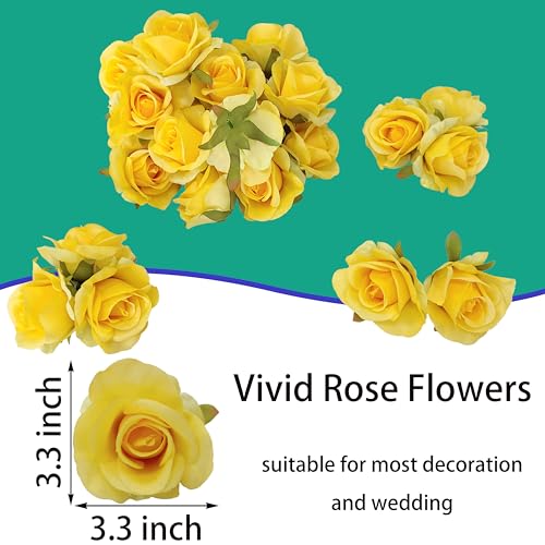 Artificial Satin Rose Flower Heads,42 Pcs Silk Rose Heads with Stems,3.5'' Rose Artificial Flowers Bulk,Artificial Rose Flower Heads for DIY Crafts Bouquet (42, Yellow) - color: Yellow