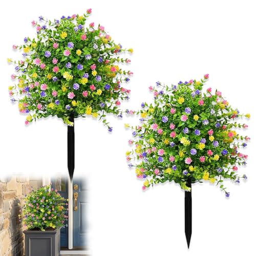 Artificial Petunias with Ground Stake - UV Resistant & Waterproof Faux Flowers for Outdoor Indoor Garden, Yard, Planter, Porch & Home Decor (Style C, 2 Pcs) - color: Style C , 2 Pcs