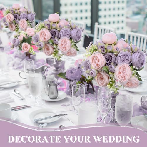 8 Bundles Artificial Peonies Flowers Boho Faux Flowers Arrangements Artificial Centerpiece Spring Bouquet Floral Wedding Decoration for Vase(Pink, Purple) - color: Pink, Purple