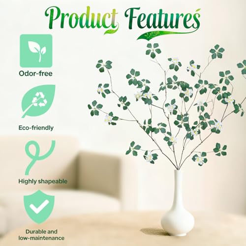 4Pcs 38.8 inches Artificial Tree Branches and Twigs Faux Plant Stems for Tall Vase, Home, Hotel, Office, Store Decor (Green Five-Leaf with Flowers) - color: Green Five-leaf With Flowers