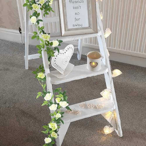 2 Pcs Artificial Rose Flower Garland Outdoor White 15.8ft Fake Vines Silk Flowers Hanging Rose Ivy Vines for Bedroom Wedding Arch Decor Flower Garland for Backdrop Wall Party Garden Centerpiece - color: White