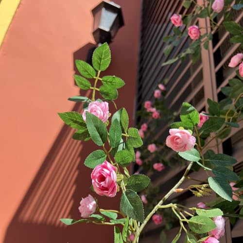 6FT Bendable Pink Rose Flower Garland, Artificial Silk Wild Roses Vine Leaves Hanging Flowers for Wall Fireplace Fence Trellis Wedding Baby Shower Room Home Spring Summer Decor(2PC) - color: Pink, size: 2