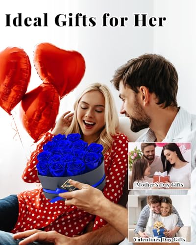 Changshunqi 16 Flowers Forever Preserved Roses in Box, Forever Flowers Womens Birthday Gifts for Women Mothers Blue Rose Gift for Her Romantic Eternal Real Rose for Women Mom Wife - color: Mystic Blue