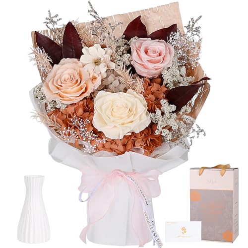 Preserved Bouquet of Flowers - Forever Flowers for Delivery, Real Eternal Roses, Mothers Day Gifts for Mom Grandma Wife, Anniversary Birthday Gifts for Women, Champagne - color: Champagne