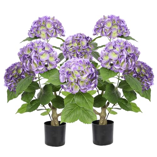 Nafresh 2FT Real Touch Faux Hydrangea Tree Outdoor, 2 Pack Purple Hydrangea Tree Artificial with Vibrant Blooms, Faux Hydrangea Potted Plant for Indoor Outdoor Home Front Porch Pation Decor - color: Purple, size: 2ft