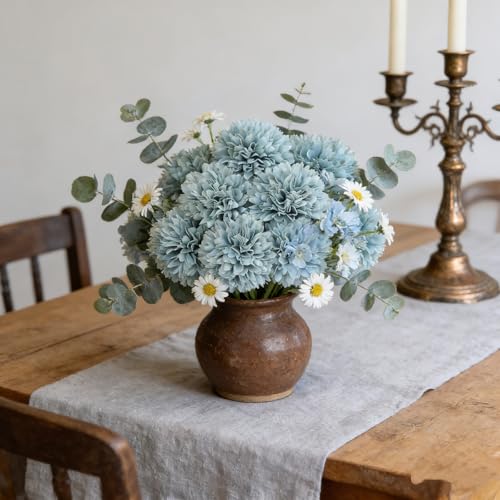 Kimura's Cabin 20Pcs Fake Mums Flowers Artificial Silk Chrysanthemum Ball Flower for Wedding Party Home Kitchen Table Core DIY Decoration Bouquets (Dark Blue) - color: Blue