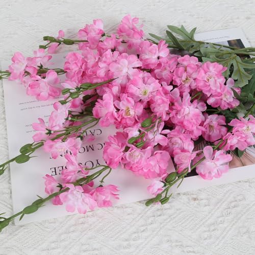 Dark Pink Delphinium Artificial Flowers 5 PCS, 38.5" Tall Flowers for Floor Vase Pink Fake Flowers Realistic Artificial Snapdragon for Wedding Home Party Centerpiece for Table - color: Pink