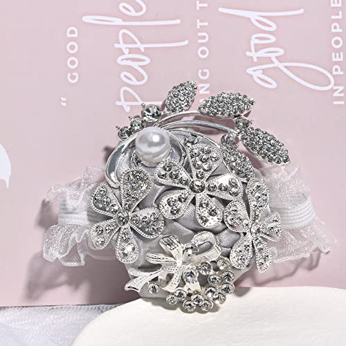 WANLIAN Wrist Corsage with Peal and Rhinestone Prom Corsages Wrist for Wedding,Wedding Ceremony Anniversary,Party (Silver Gray，Wrist Corsage) - color: Silver Gray，wrist Corsage