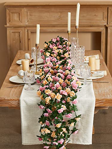 PARTY JOY 8pcs 65.6Ft Flower Garland, Fake Rose Vine Artificial Flowers Hanging Rose Ivy Garland for Room Wall Decor Hanging Baskets Wedding Arch Garden Background Decor - color: 8pc-pink-gold Champagne, size: 8PC