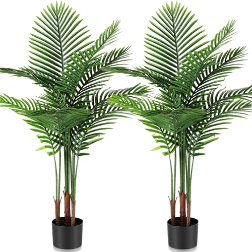 Jexine 2 Pack Artificial Palm Trees 3Ft, Fake Plants Fake Trees Artificial Areca Palm Plants for Outdoor Indoor Faux Tree in Pot for Pool Home Decor Office Housewarming Gift Modern Decoration - size: 3 feet