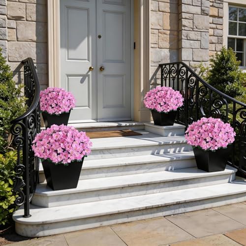 YXZZWL 16 Bundles Artificial Flowers for Front Door, Fake Silk Azalea Bouquet Silk Flowers for Outside UV Resistant Realistic Faux Plants for Planter Farmhouse Patio Garden Walkways Home Decor (Pink) - color: Pink