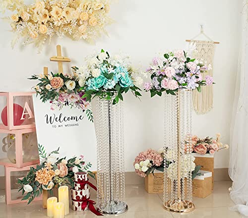 Set of 2 Luxurious Crystal Flower Stand Wedding Centerpieces on Floor Tall Metal Flower Arrangement Stand Tabletop Flower Vase for Wedding Party Hotel Home Decor… - color: Gold, size: 35.4"×2pcs