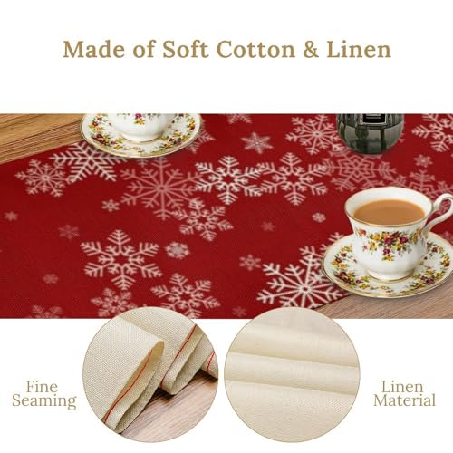Christmas Snowflakes Table Runner Seasonal Winter Holiday Theme Art Printed Dinner Runner for Home Party Kitchen Dining Table Decor Fabric 1 Panel W13xL36in - color: Christmas-5, size: 13"W x 36"H