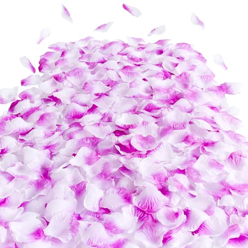 SITUMEIZI 1500PCS Purple Rose Petals Silk Rose Petals for Romantic Night for Her Set Valentine,Wedding,Party,Proposal Anniversary Decorations(Purple&White) - color: Purple&white, size: 1500