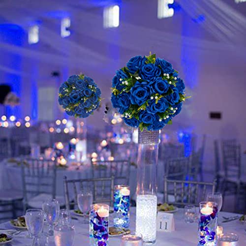 BLOSMON Royal Blue Flowers for Decoration: 10 Pcs Fake Roses Kissing Balls for Wedding Table Centerpieces - Artificial Floral Arrangements Home Baby Shower Birthday Party DIY Decor - color: Royal Blue
