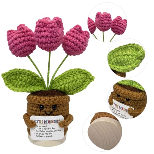 Ucuber Handmade Crochet Tulips Flowers, Positive Crochet Flower Emotional Support Gift,Inspirational Appreciation Birthday Gifts for Women, Mom, Teacher, Coworker (Little Reminders)