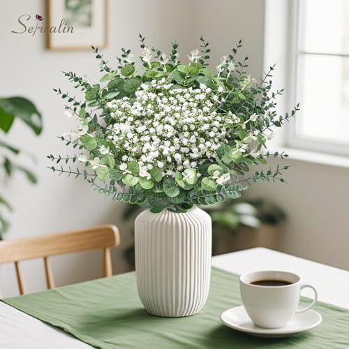 Serwalin 300 Pcs Mixed Artificial Eucalyptus Stems，Babys Breath Artificial Flowers Bulk with Artificial Fake Greenery Stems for Wedding DIY Bouquets Floral Arrangement Home Decor - size: 300pcs