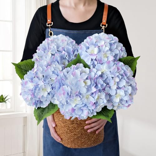 JINWOE Silk Hydrangea Artificial Flowers, 5Pcs 20Inch Large Lifelike Silk Artificial Hydrangeas, Full Fake Flowers for Bouquet Table Centerpieces Wedding Indoor Home (Taro Purple) - color: Taro Purple