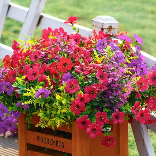 SHareconn 24 Bundles Artificial Flowers for Outdoors Decoration, Faux Plants Fake Silk Colorful Daisy Eucalyptus Lavender, UV Resistant for Outside Planters Home Porch Patio Indoor Spring,Mix 3 Colors - color: Mix 3 Colors