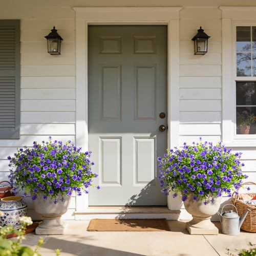 Ouddy Decor 24 Bundles Artificial Flowers for Outdoors Decoration Fake Flowers UV Resistant Faux Plastic Greenery Eucalyptus Plants for Spring Summer Garden Patio Indoor Outdoor Home Decor, Purple - color: Purple