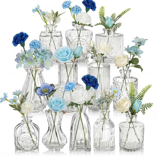 36 Pcs Artificial Flowers Table Centerpiece with Vases Colorful Wildflower Centerpieces Silk Flower Arrangement for Wedding Baby Shower Table Centerpieces Party(Blue Series,Clear) - style: Blue Series