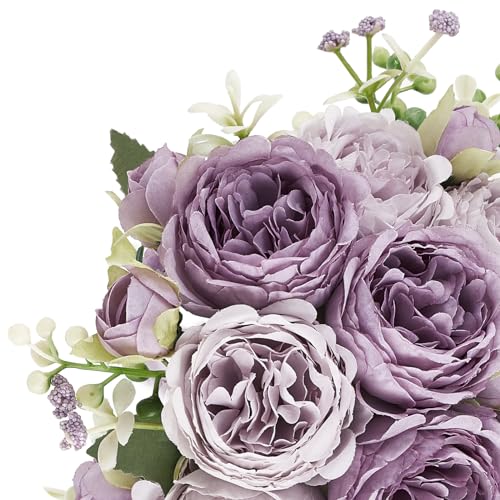 Mkono Peonies Artificial Flowers, Small Silk Flowers for Home Decor Indoor Fake Bouquet Faux Floral Arrangements Dining Table Centerpieces for Kitchen Party Decor Purple - color: Purple