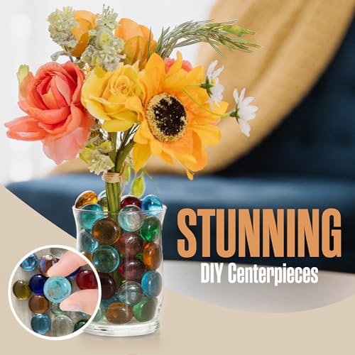 Houseables Glass Beads for Vases, Marbles for Vases, Glass Marbles, Colored Beads, Flat, Colored Gems, Filler, Crafts, Pebbles, Stones, Decorative Rocks, Plants, Florist, Floral, Fishbowl, 5 LB, 500PC - color: Mixed, size: 5LBS