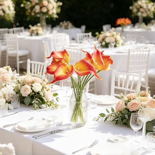 18pcs Real Touch Artificial Calla Lily Flowers for Decoration, Outdoor Wedding Bouquets, Lifelike Faux Flowers for Home, Garden, Party, and Event Decor - color: Orange