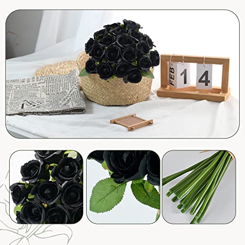 ZMZQ&flw 36PCS Roses Artificial Flowers Black, Silk Flowers with Stems Fake Flowers Bouquet for Outdoor Bridal Wedding - color: Black 36pcs