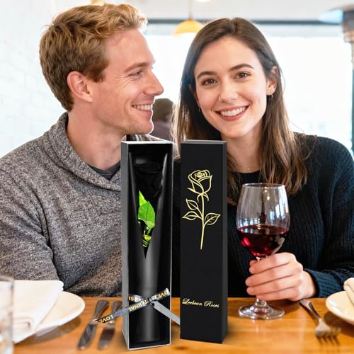 Black Single Forever Roses Luxury Gift for Women/Men, Fresh Flowers Bouquet for Girlfriend, Wife, Mom, Anniversary, Valentine's Day, Wedding, Graduation, Christmas, Birthday, Unique Presents for Her - color: Black