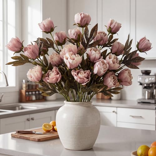 Yinder 12 Pcs 27.5'' Artificial Peony Long Stem Flowers Bulk Vintage Fake Silk Peonies Stems Real Look Faux Peonies Branches for Vase Filler DIY Bouquet Centerpiece Arrangement Home Decor (Brownish) - color: Brownish