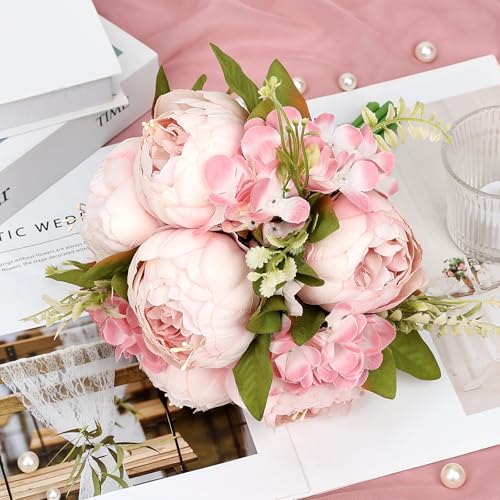 Blush Pink Bridesmaid Bouquet for Wedding, an Artificial Silk Peonies Flowers Bouquet for Marriage Decorations - color: Blush Pink