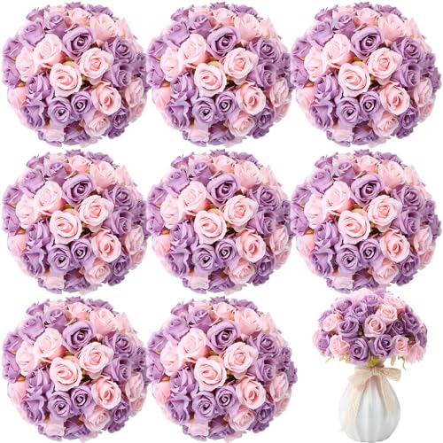 Hoteam 72 Heads Pink and Purple Artificial Rose Flowers 6 Bouquet Wedding Decoration Faux Flower Arrangement Bouquet with Stem Bridal Shower Gift Floral Centerpiece for Tables - color: Purple Pink