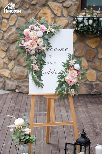 Faux Flowers Wedding Arch Flowers Kit(Pack of 2) Wedding Welcome Sign for Wedding Decor Ceremony and Reception Backdrop Decoration (Dark Pink) - color: Dark Pink
