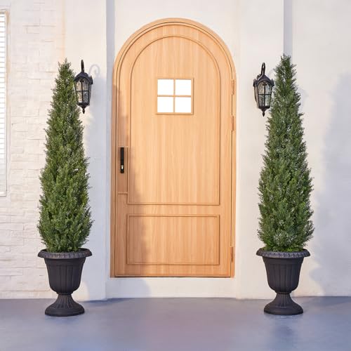 VeriNatural 60'' Artificial Cedar Topiary Trees with Ground Spike, Set of 2 - Realistic Faux Cypress Plants, UV Resistant Fake Pine Shrubs for Indoor Outdoor Porch Garden Decor - size: 60in