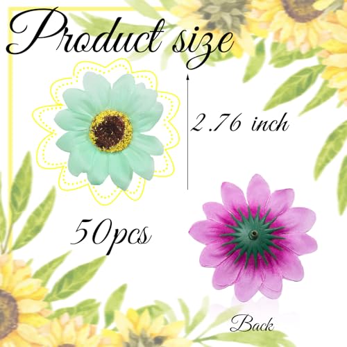 50 Pcs Faux Sunflower Heads for Craft, 2.76 Inch Artificial Sunflower Flower Heads, Green Flowers Silk Sunflower Bulk for Home Wedding, Clothing Accessories, Hair Decoration - color: Green