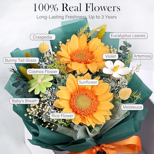 Preserved Sunflower Bouquet - Forever Flowers for Delivery, Green Flower that Last 3 Years, Eternal Flowers Bouquet, Mothers Day Gifts for Mom Grandma Wife, Anniversary Birthday Gifts for Women - color: Green