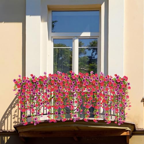 AGIRL 6 Bundles Artificial Hanging Flowers for Outdoor Spring Summer Decor,UV Resistant Faux Silk Flowers,Fake Plants with Realistic Look for Outside Indoor Planter Garden,Patio,Balcony,Porch and Yard - color: Mix 2 Colors