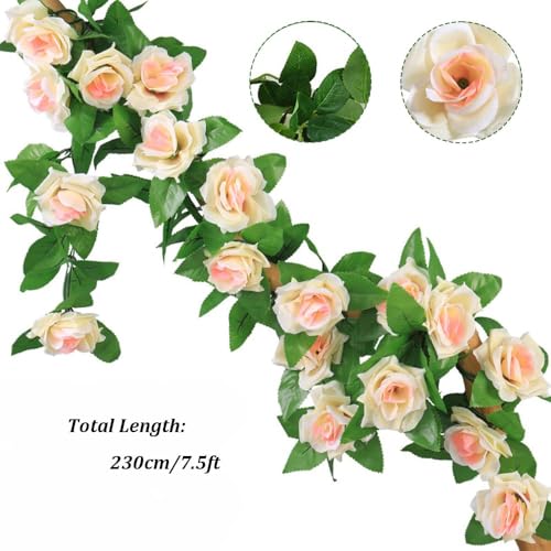YRIOWMI 10PCS Fake Rose Garland, 7.5Ft Artificial Vines Flowers Hanging Rose Vine forfor Table Wedding Backdrop Arch Wall Party Mantle Festival Decor (Champagne) - color: Champagne
